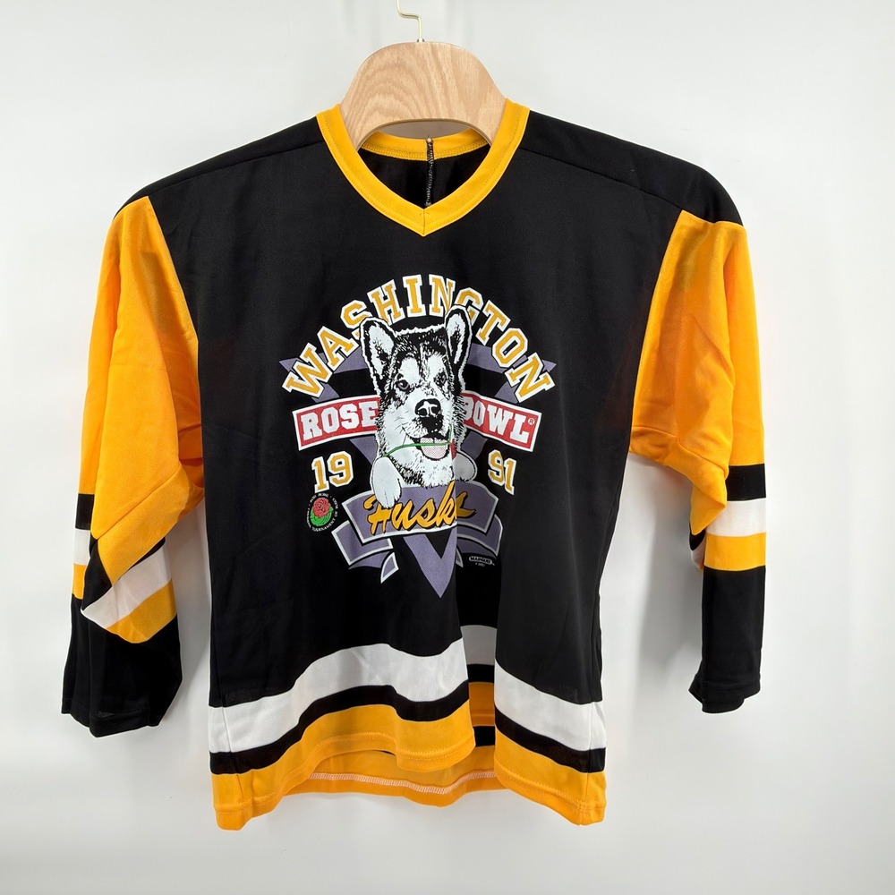 CCM Washington Huskies Hockey Jersey Mens L Black Gold White 1991 Rose Bowl